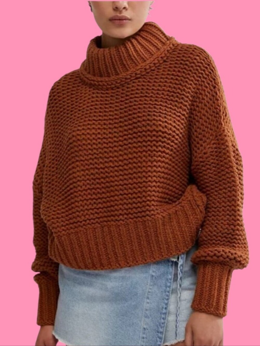 Free People Chunky Knit Turtleneck Sweater - Rust